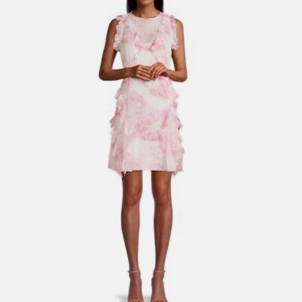 TED BAKER Kenedi Waterfall Pink White Mini Dress